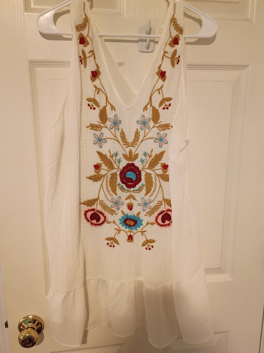 Entro White Mini Dress/Tunic Floral Embroidery XL Sexy, Cute! 26x33